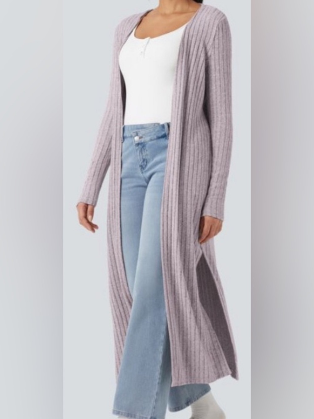 🆕 Halara • Ribbed • Long Sleeve • Split • Longline Cardigan in Dusty Lavender